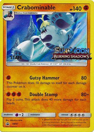 Fighting, Holofoil, Promo, Psychic[×2], SM47, Sun & Moon: Black Star Promos Crabominable (SM47) (Staff Prerelease Promo) [Sun & Moon: Black Star Promos] - Trading Card World