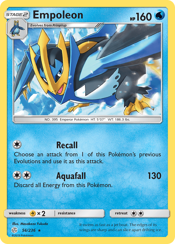 56, Lightning[×2], Normal, Rare, Reverse Holofoil, Sun & Moon: Cosmic Eclipse, Water Empoleon (56/236) [Sun & Moon: Cosmic Eclipse] - Trading Card World