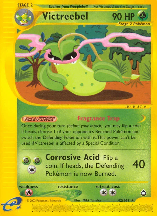 42, Aquapolis, Fire[×2], Grass, Normal, Rare, Reverse Holofoil Victreebel (42/147) [Aquapolis] - Trading Card World