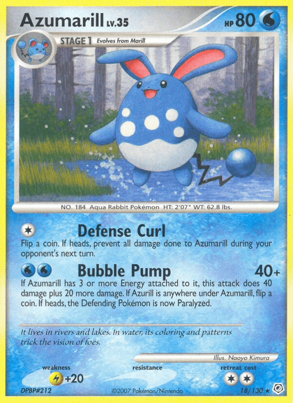 18, Diamond & Pearl: Base Set, Lightning[+20], Normal, Rare, Reverse Holofoil, Water Azumarill (18/130) [Diamond & Pearl: Base Set] - Trading Card World