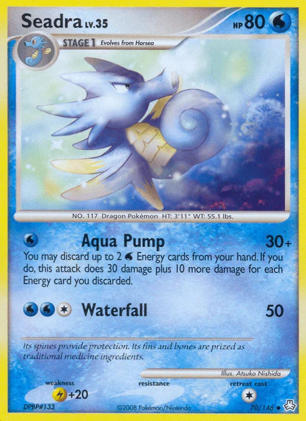 70, Diamond & Pearl: Legends Awakened, Lightning[+20], Normal, Reverse Holofoil, Uncommon, Water Seadra (70/146) [Diamond & Pearl: Legends Awakened] - Trading Card World