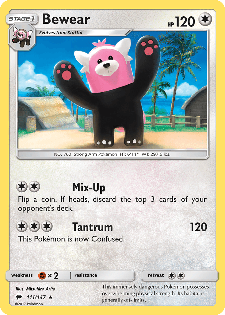 111, Colorless, Fighting[×2], Normal, Rare, Reverse Holofoil, Sun & Moon: Burning Shadows Bewear (111/147) [Sun & Moon: Burning Shadows] - Trading Card World