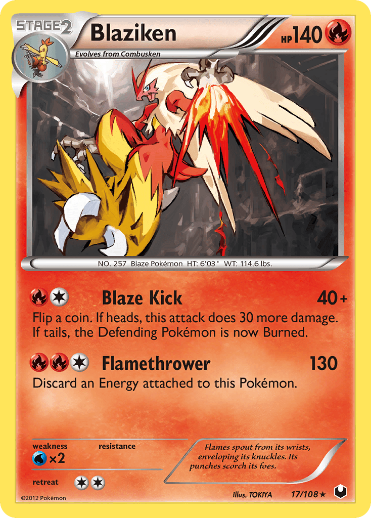 17, Black & White: Dark Explorers, Fire, Holo Rare, Holofoil, Reverse Holofoil, Water[×2] Blaziken (17/108) [Black & White: Dark Explorers] - Trading Card World
