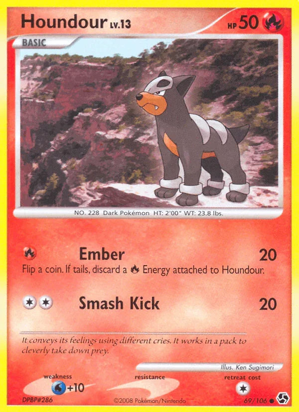 69, Common, Diamond & Pearl: Great Encounters, Fire, Normal, Reverse Holofoil, Water[+10] Houndour (69/106) [Diamond & Pearl: Great Encounters] - Trading Card World