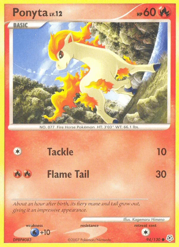 94, Common, Diamond & Pearl: Base Set, Fire, Normal, Reverse Holofoil, Water[+10] Ponyta (94/130) [Diamond & Pearl: Base Set] - Trading Card World