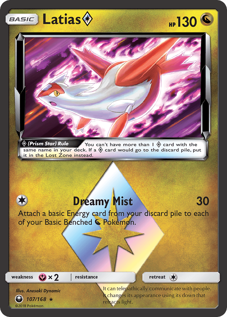 Dragon, Fairy[×2], Holo Rare, Holofoil, Sun & Moon: Celestial Storm Latias (107/168) (Prism Star) [Sun & Moon: Celestial Storm] - Trading Card World
