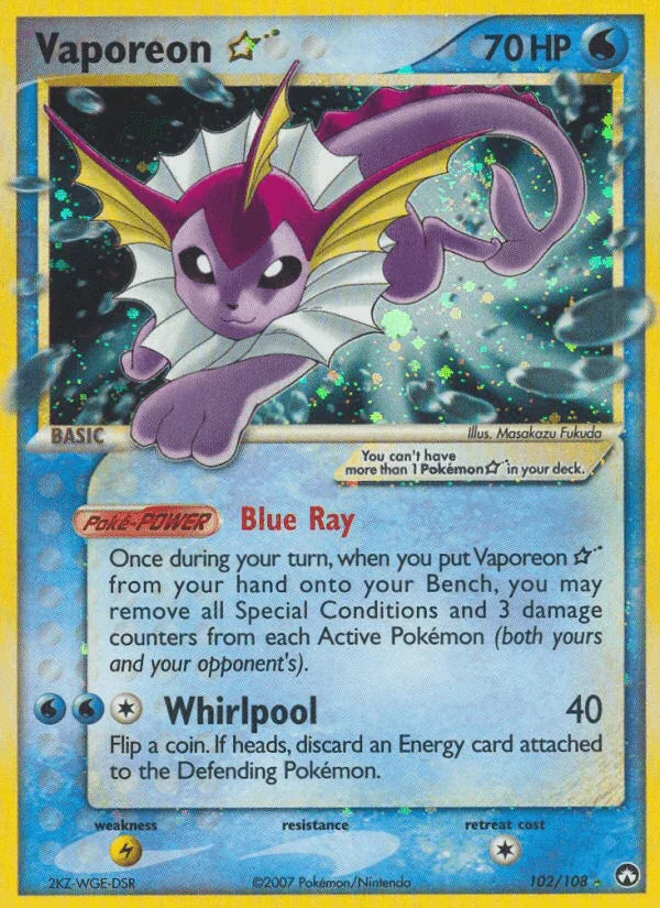 102, EX: Power Keepers, Holofoil, Lightning[×2], Ultra Rare, Water Vaporeon Star (102/108) [EX: Power Keepers] - Trading Card World