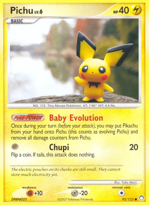 93, Common, Diamond & Pearl: Mysterious Treasures, Fighting[+10], Lightning, Metal[-20], Normal, Reverse Holofoil Pichu (93/123) [Diamond & Pearl: Mysterious Treasures] - Trading Card World