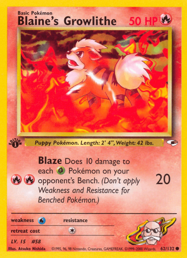 1st Edition Normal, 62, Common, Fire, Gym Heroes 1st Edition, Water[×2] Blaine's Growlithe (62/132) [Gym Heroes 1st Edition] - Trading Card World