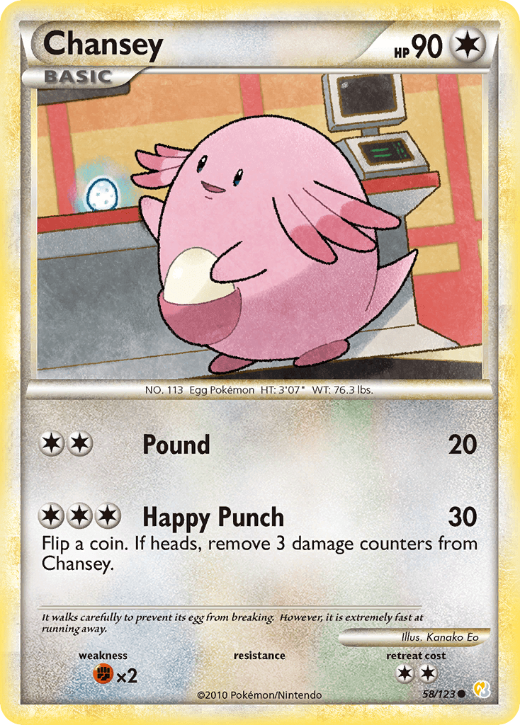 58, Colorless, Common, Fighting[×2], HeartGold & SoulSilver: Base Set, Normal, Reverse Holofoil Chansey (58/123) [HeartGold & SoulSilver: Base Set] - Trading Card World