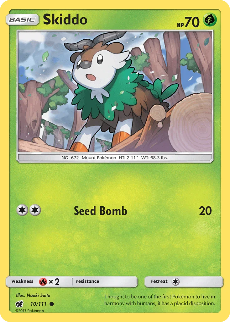 10, Common, Fire[×2], Grass, Normal, Reverse Holofoil, Sun & Moon: Crimson Invasion Skiddo (10/111) [Sun & Moon: Crimson Invasion] - Trading Card World