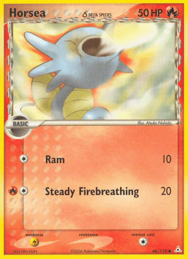 66, Common, EX: Holon Phantoms, Fire, Lightning[×2], Normal Horsea (66/110) (Delta Species) [EX: Holon Phantoms] - Trading Card World
