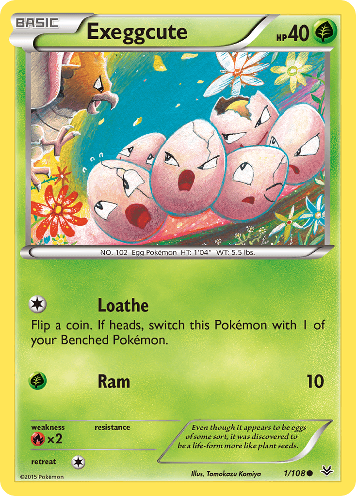 Common, Fire[×2], Grass, Normal, Reverse Holofoil, XY: Roaring Skies Exeggcute (1/108) [XY: Roaring Skies] - Trading Card World