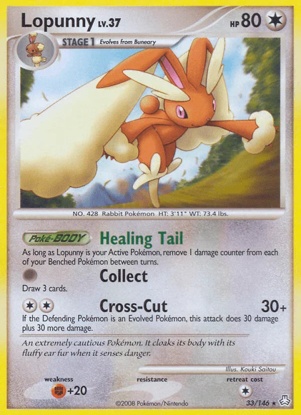33, Colorless, Diamond & Pearl: Legends Awakened, Fighting[+20], Normal, Rare, Reverse Holofoil Lopunny (33/146) [Diamond & Pearl: Legends Awakened] - Trading Card World