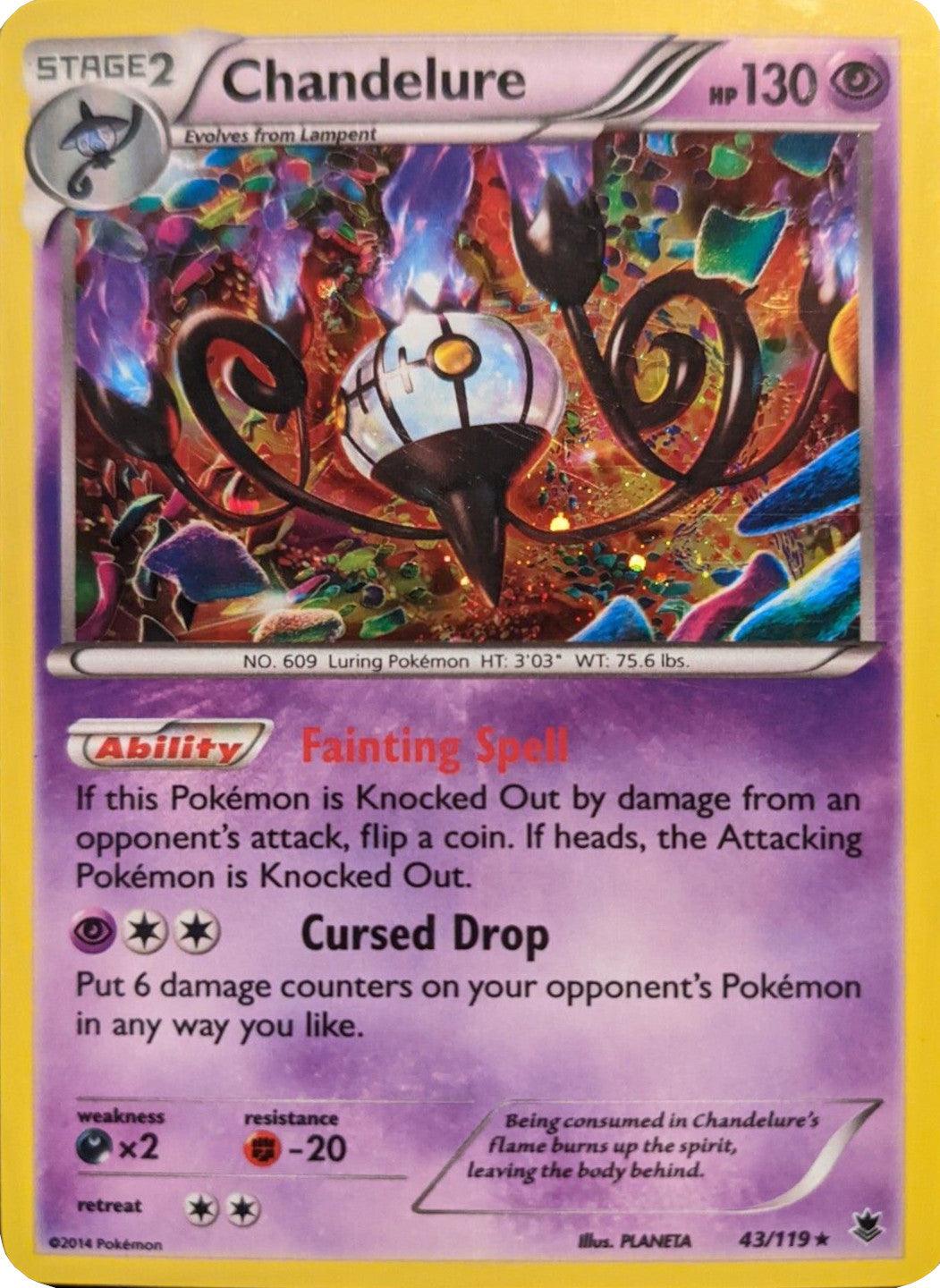43, Darkness[×2], Fighting[-20], Holo Rare, Holofoil, Psychic, XY: Phantom Forces Chandelure (43/119) (Cosmos Holo) [XY: Phantom Forces] - Trading Card World