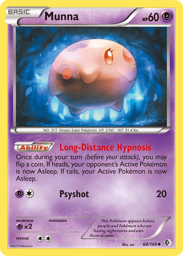68, Black & White: Boundaries Crossed, Normal, Psychic, Psychic[×2], Reverse Holofoil, Uncommon Munna (68/149) [Black & White: Boundaries Crossed] - Trading Card World