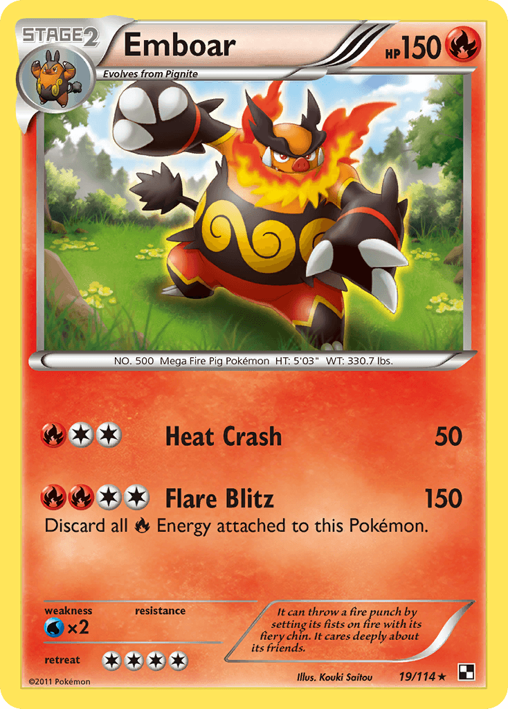 19, Black & White: Base Set, Fire, Holo Rare, Holofoil, Reverse Holofoil, Water[×2] Emboar (19/114) [Black & White: Base Set] - Trading Card World