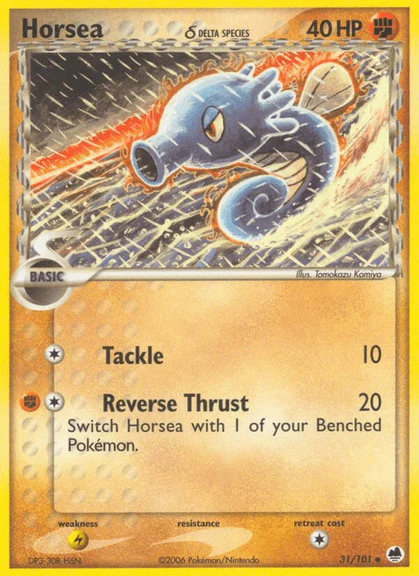 31, EX: Dragon Frontiers, Fighting, Lightning[×2], Normal, Uncommon Horsea (31/101) (Delta Species) [EX: Dragon Frontiers] - Trading Card World