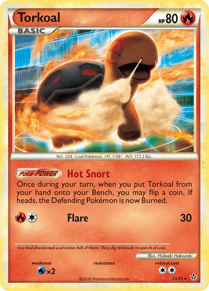 25, Fire, HeartGold & SoulSilver: Unleashed, Normal, Rare, Reverse Holofoil, Water[×2] Torkoal (25/95) [HeartGold & SoulSilver: Unleashed] - Trading Card World