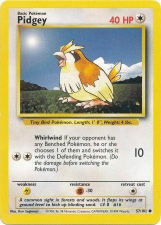 57, Base Set Unlimited, Colorless, Common, Fighting[-30], Lightning[×2], Normal Pidgey (57/102) [Base Set Unlimited] - Trading Card World