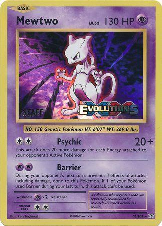 51, Holofoil, Promo, Psychic, Psychic[×2], XY: Black Star Promos Mewtwo (51/108) (XY Evolutions Staff Prerelease) [XY: Black Star Promos] - Trading Card World