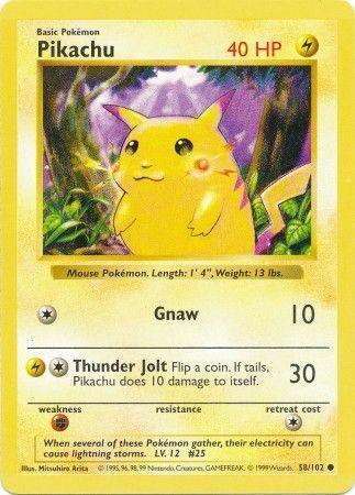 58, Base Set Shadowless Unlimited, Common, Fighting[×2], Lightning, Normal Pikachu (58/102) (Red Cheeks Misprint) [Base Set Shadowless Unlimited] - Trading Card World