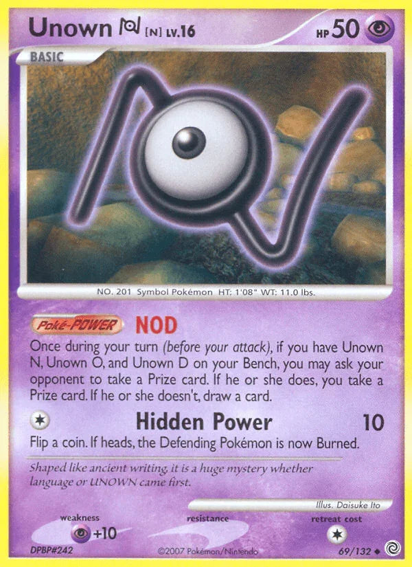 69, Diamond & Pearl: Secret Wonders, Normal, Psychic, Psychic[+10], Reverse Holofoil, Uncommon Unown N (69/132) [Diamond & Pearl: Secret Wonders] - Trading Card World