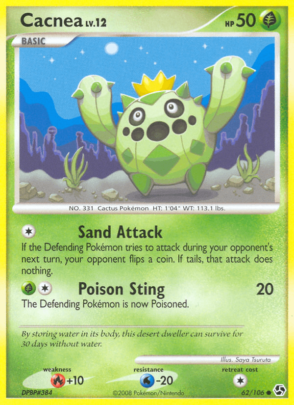 62, Common, Diamond & Pearl: Great Encounters, Fire[+10], Grass, Normal, Reverse Holofoil, Water[-20] Cacnea (62/106) [Diamond & Pearl: Great Encounters] - Trading Card World
