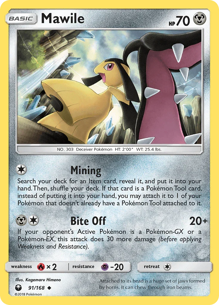 91, Fire[×2], Metal, Normal, Psychic[-20], Reverse Holofoil, Sun & Moon: Celestial Storm, Uncommon Mawile (91/168) [Sun & Moon: Celestial Storm] - Trading Card World