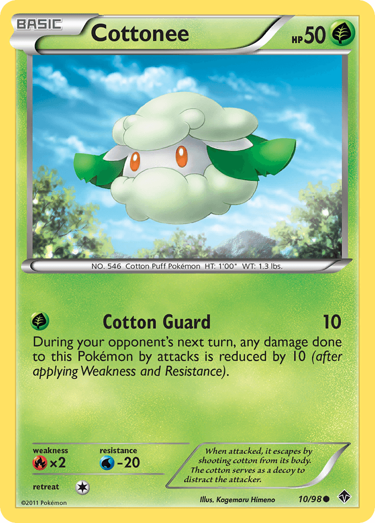 10, Black & White: Emerging Powers, Common, Fire[×2], Grass, Normal, Reverse Holofoil, Water[-20] Cottonee (10/98) [Black & White: Emerging Powers] - Trading Card World