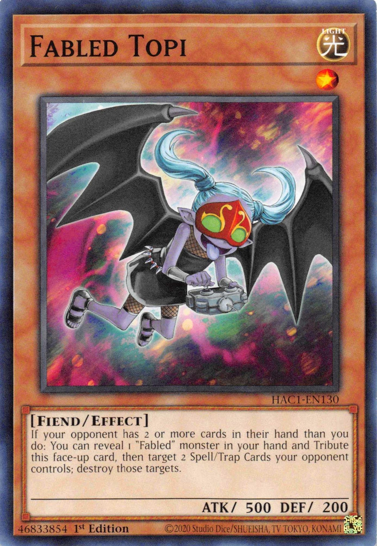 1st Edition, Common, Effect Monster, Fiend, Hidden Arsenal: Chapter 1, Light Fabled Topi [HAC1-EN130] Common - Trading Card World