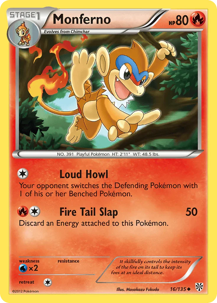 16, Black & White: Plasma Storm, Fire, Normal, Reverse Holofoil, Uncommon, Water[×2] Monferno (16/135) [Black & White: Plasma Storm] - Trading Card World
