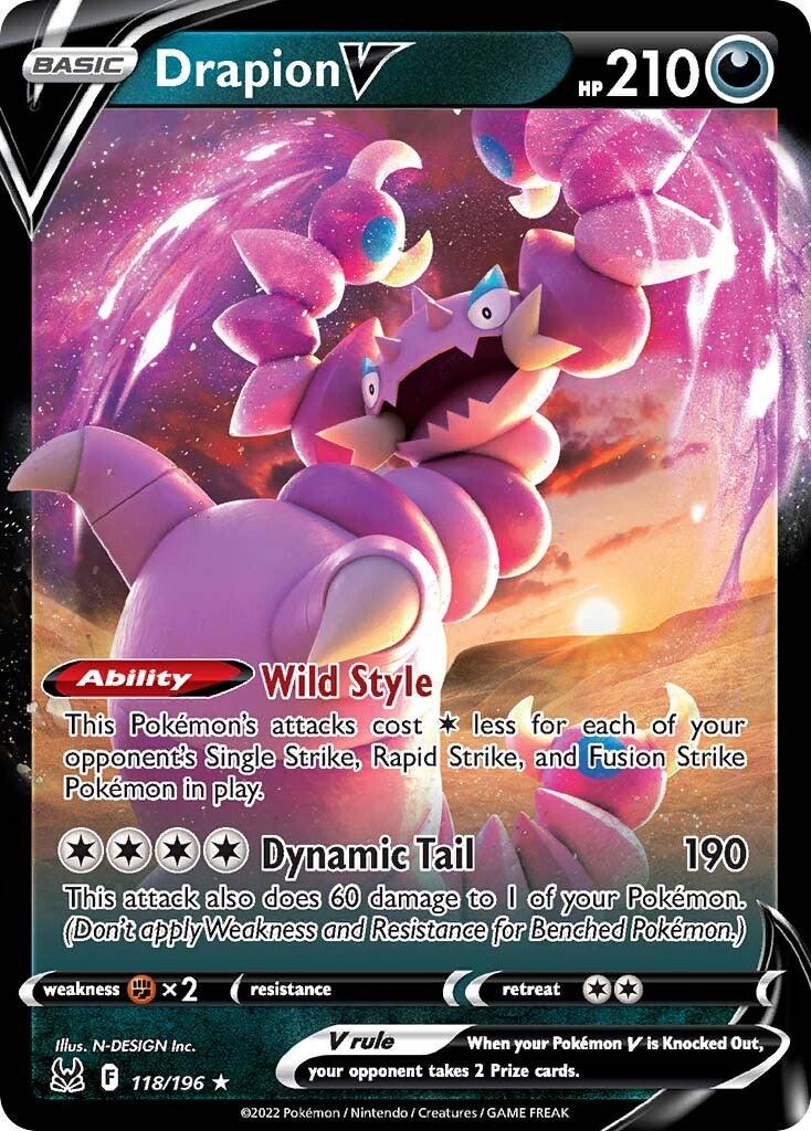 118, Darkness, Fighting [x2], Holofoil, Sword & Shield: Lost Origin, Ultra Rare Drapion V (118/196) [Sword & Shield: Lost Origin] - Trading Card World