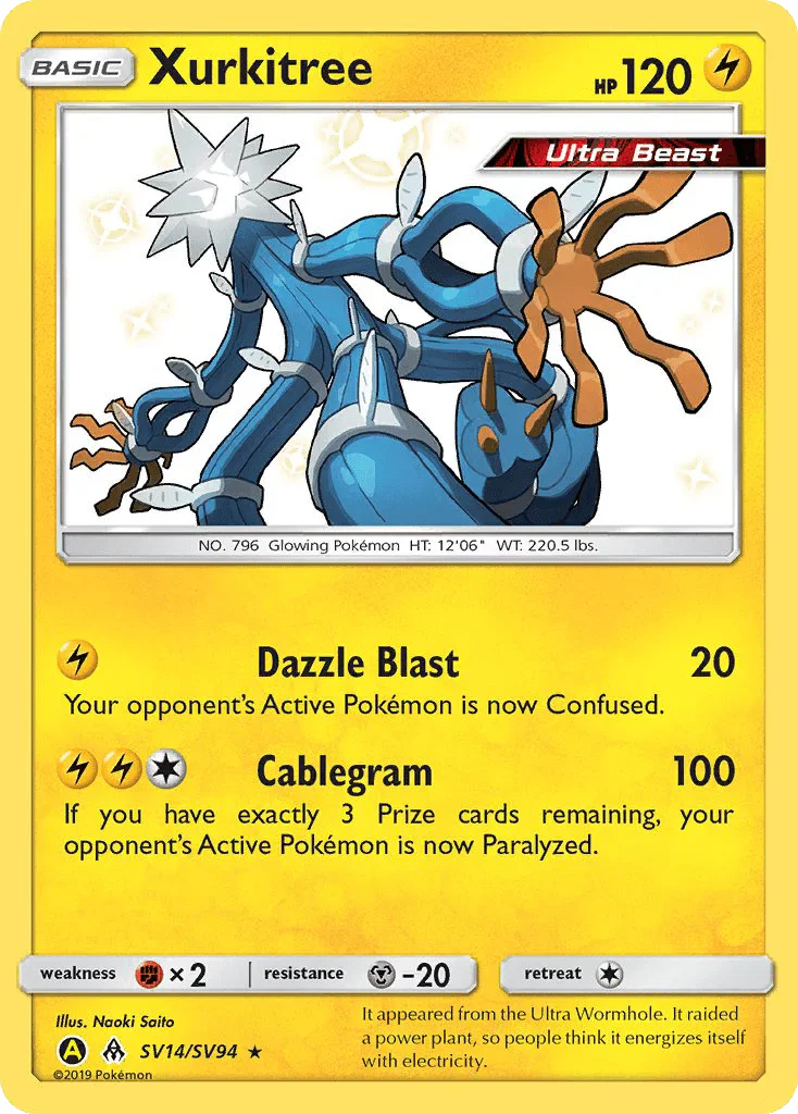 Fighting[×2], Holofoil, Lightning, Metal[-20], Sun & Moon: Hidden Fates - Shiny Vault, SV14, Ultra Rare Xurkitree (SV14/SV94) [Sun & Moon: Hidden Fates - Shiny Vault] - Trading Card World