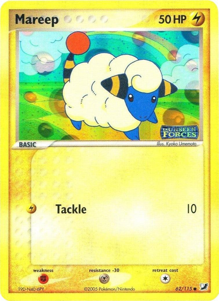 62, Common, EX: Unseen Forces, Fighting[×2], Lightning, Metal[-30], Reverse Holofoil Mareep (62/115) (Stamped) [EX: Unseen Forces] - Trading Card World