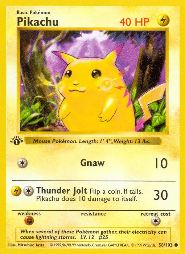 1st Edition Normal, 58, Base Set 1st Edition, Common, Fighting[×2], Lightning Pikachu (58/102) (Shadowless) [Base Set 1st Edition] - Trading Card World