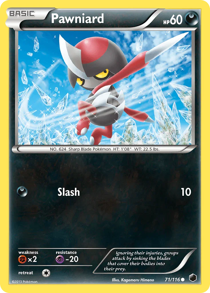 71, Black & White: Plasma Freeze, Common, Darkness, Fighting[×2], Normal, Psychic[-20], Reverse Holofoil Pawniard (71/116) [Black & White: Plasma Freeze] - Trading Card World