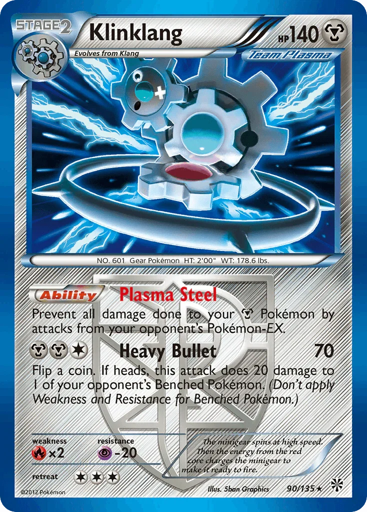 90, Black & White: Plasma Storm, Fire[×2], Holo Rare, Holofoil, Metal, Psychic[-20], Reverse Holofoil Klinklang (90/135) [Black & White: Plasma Storm] - Trading Card World