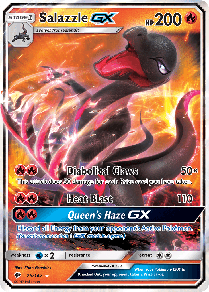 25, Fire, Holofoil, Sun & Moon: Burning Shadows, Ultra Rare, Water[×2] Salazzle GX (25/147) [Sun & Moon: Burning Shadows] - Trading Card World