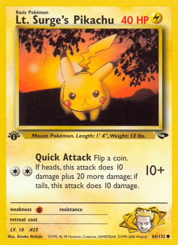 1st Edition Normal, 84, Common, Fighting[×2], Gym Challenge 1st Edition, Lightning Lt. Surge's Pikachu (84/132) [Gym Challenge 1st Edition] - Trading Card World