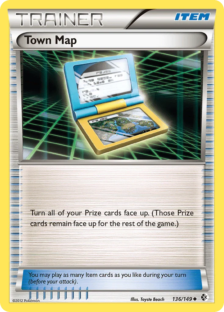 136, Black & White: Boundaries Crossed, Item, Normal, Reverse Holofoil, Uncommon Town Map (136/149) [Black & White: Boundaries Crossed] - Trading Card World