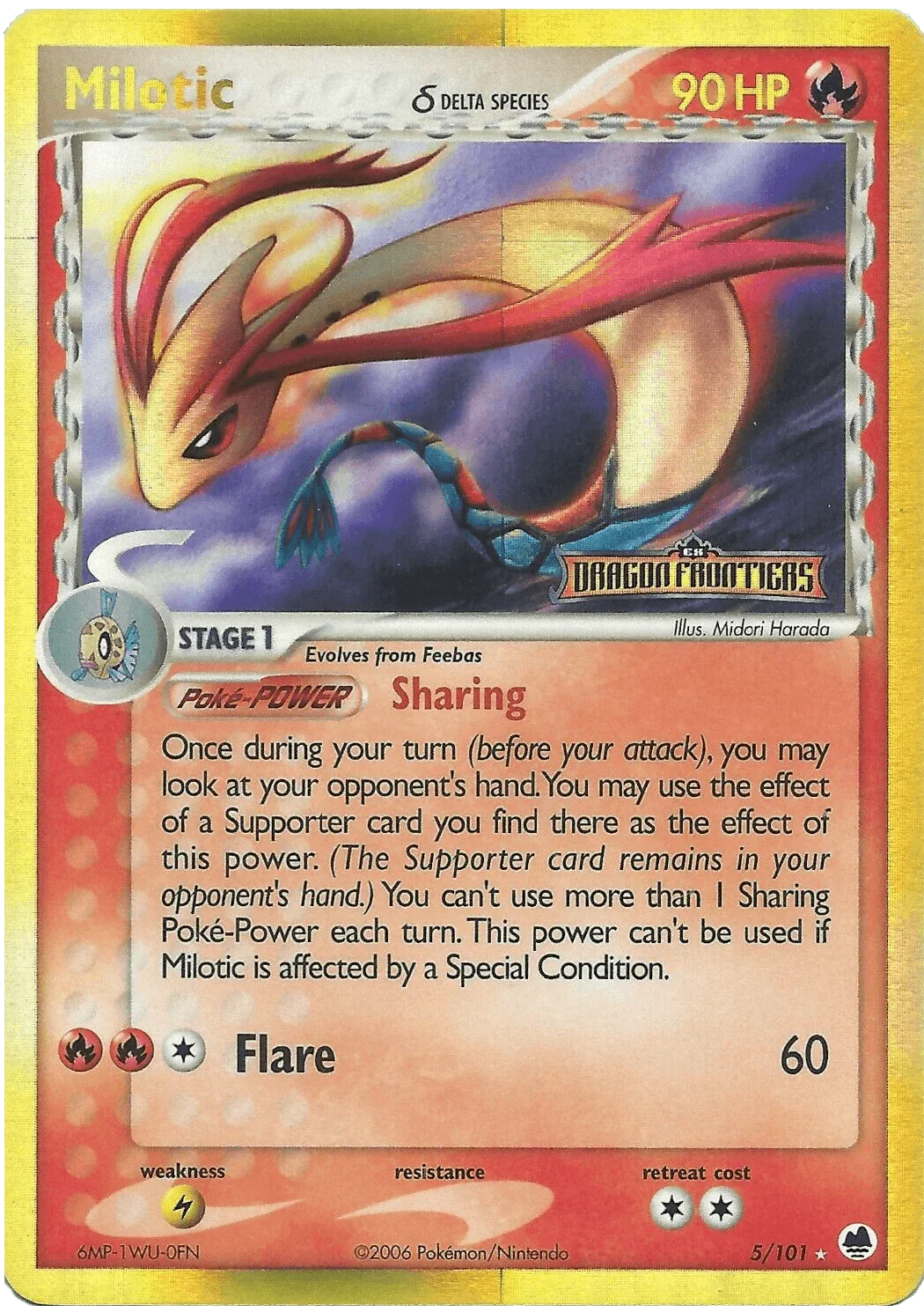 EX: Dragon Frontiers, Fire, Holo Rare, Lightning[×2], Reverse Holofoil Milotic (5/101) (Delta Species) (Stamped) [EX: Dragon Frontiers] - Trading Card World