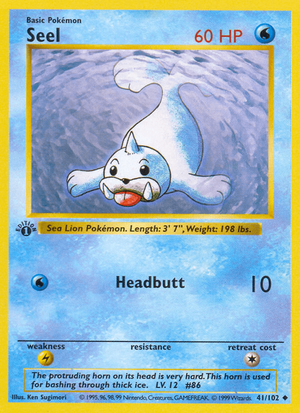 1st Edition Normal, 41, Base Set 1st Edition, Lightning[×2], Uncommon, Water Seel (41/102) (Shadowless) [Base Set 1st Edition] - Trading Card World