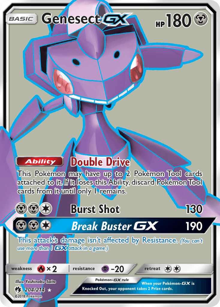 204, Fire[×2], Holofoil, Metal, Psychic[-20], Sun & Moon: Lost Thunder, Ultra Rare Genesect GX (204/214) [Sun & Moon: Lost Thunder] - Trading Card World