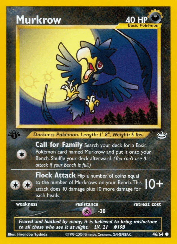 1st Edition Normal, 46, Common, Darkness, Neo Revelation 1st Edition, Psychic[-30] Murkrow (46/64) [Neo Revelation 1st Edition] - Trading Card World