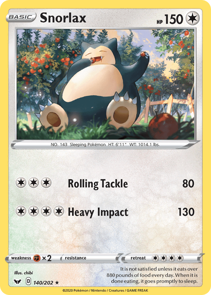 140, Colorless, Fighting[×2], Normal, Rare, Reverse Holofoil, Sword & Shield: Base Set Snorlax (140/202) [Sword & Shield: Base Set] - Trading Card World