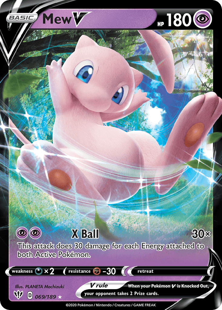 069, Darkness [x2], Fighting [-30], Holofoil, Promo, Psychic, Sword & Shield: Darkness Ablaze Mew V (069/189) (Jumbo Card) [Sword & Shield: Darkness Ablaze] - Trading Card World