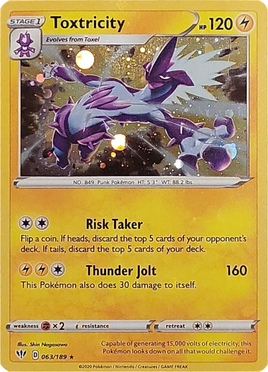 063, Fighting[×2], Holo Rare, Holofoil, Lightning, Sword & Shield: Darkness Ablaze Toxtricity (063/189) (Cosmos Holo) [Sword & Shield: Darkness Ablaze] - Trading Card World