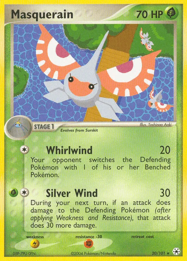 20, EX: Hidden Legends, Fighting[-30], Grass, Lightning[×2], Normal, Rare, Reverse Holofoil Masquerain (20/101) [EX: Hidden Legends] - Trading Card World