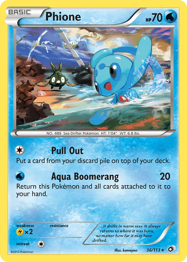 36, Black & White: Legendary Treasures, Lightning[×2], Normal, Rare, Reverse Holofoil, Water Phione (36/113) [Black & White: Legendary Treasures] - Trading Card World